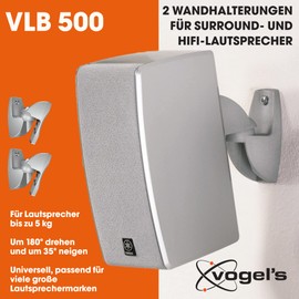Vogel's VLB 500 Lautsprecher Wandhalterung Set, Schwenk- und neigbar für ein beeindruckendes Klangerlebnis, Vormontiert, Max. 5 kg, Umweltfreundliche Verpackung, Silber (2 Halterungen)