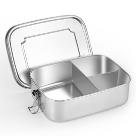 YLARMY Large 304 Stainless Steel Bento Box with 3 Compartments for Adults,(47OZ/1400ML) Leak Proof Metal Lunch Box Food Container for Work Food Storage,Suitable for Snacks and Salad (1400ML)