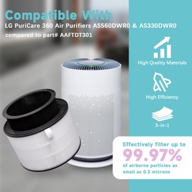 Byseacore HEPA Filter Replacement Compatible with LG PuriCare 360 Air Purifiers AS560DWR0 & AS330DWR0 (Single Filter), Compared to Part#AAFTDT301