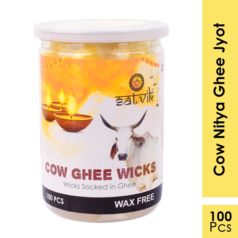 SATVIK Pack of 100 Pure Cow Ghee Wicks for Puja