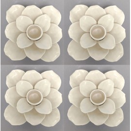 Unbranded Candle Holder 12 Petals Ceramic Flower IVORY 4"Sq x 2.5"H  Set/4
