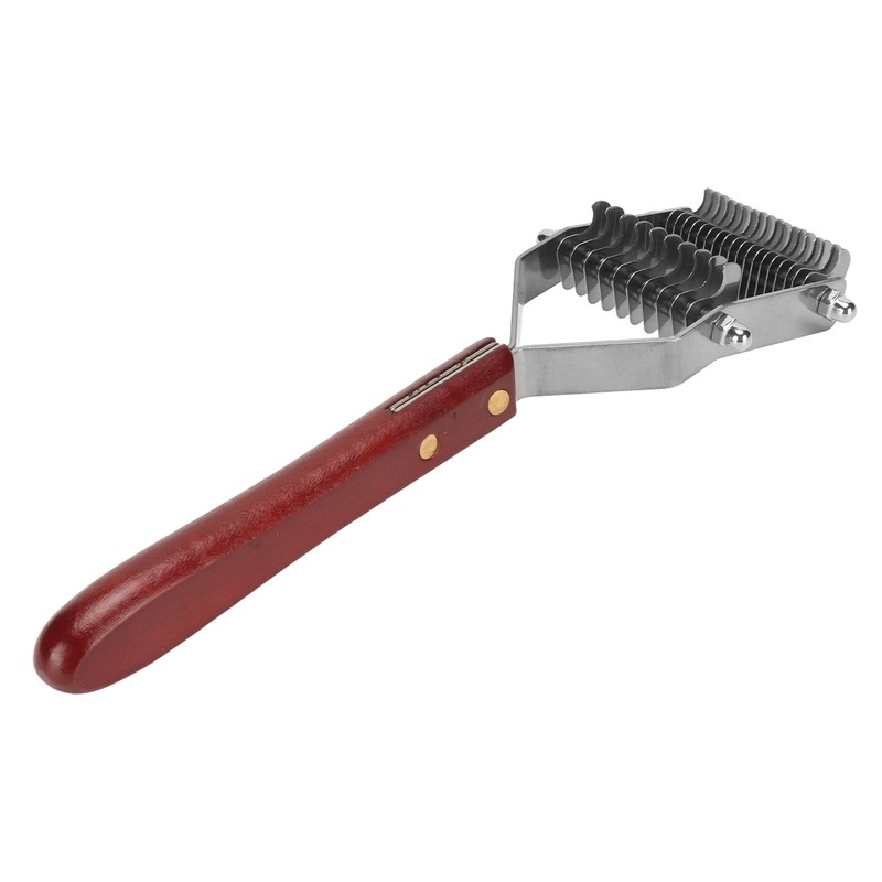 Pet Dematting Comb 2 Rows Stainless Steel Blades Wooden Handle