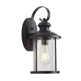 MICSIU Matte Black Outdoor Porch Light Wall Mount, Clear Seedy Glass Exterior Wall Sconce Lighting, 13.75 Inch Outside Light Fxture for House, Entryway, Doorway, Pathway