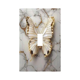 Wpshijia Light Switch Cover Plate Gold White Butterfly Luxury Abstract Marble 1 Gang Single Toggle Decorative Switch Plates Wall Plate Electrical Faceplate socket cover for Bathroom Kitchen Decor