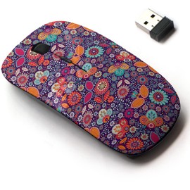 CJCBROES 2.4G Wireless Mouse with Cute Pattern Design for All Laptops and Desktops with Nano Receiver - Colorful Bright