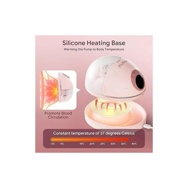 MUMIOR Heated Base Hands Free Wearable Breast Pump with 4