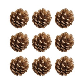 YeahiBaby 9 x Pine Cones Christmas Tree Decorations Natural Pine Cones Christmas Decoration Advent Decoration Christmas Tree Pendant 4 cm (Gold)
