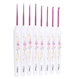 8 Pieces Aluminium Crochet Hook Set with Soft Floral Print Plastic Handle Knitting Needles Set (S)