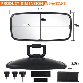 Boat Mirror Rear View 7"x14",Marine Wide Angle Convex Boat Mirrors,Universal RearView Mirror For Ski Boats Yacht Pontoon Boat Watercraft Surfing With 3/4"-1" Windshield Frame