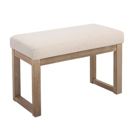 CangLong 27 Inch Wide Ottoman Bench, Rectangle Footstool with Linen Look Fabric and Wood Leg for Entryway, Bedroom & Living Room, Beige