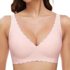 GXOULRRA Comfort Deep V Bra Women's Without Underwire Women's Bra without Underwire with Additional Bra Extension, pink