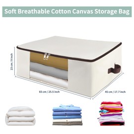iwill CREATE PRO 2-Pack 65x45x23cm Cotton Canvas Storage Bags with See-Through Window - Soft, Durable & Space-Saving for Clothes, Blankets, Pillows