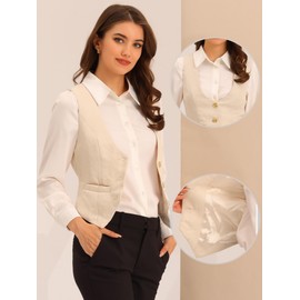 Allegra K Women's Vintage Waistcoat Button Up Steampunk Jacquard Sleeveless Suit Vest Waistcoats Beige S
