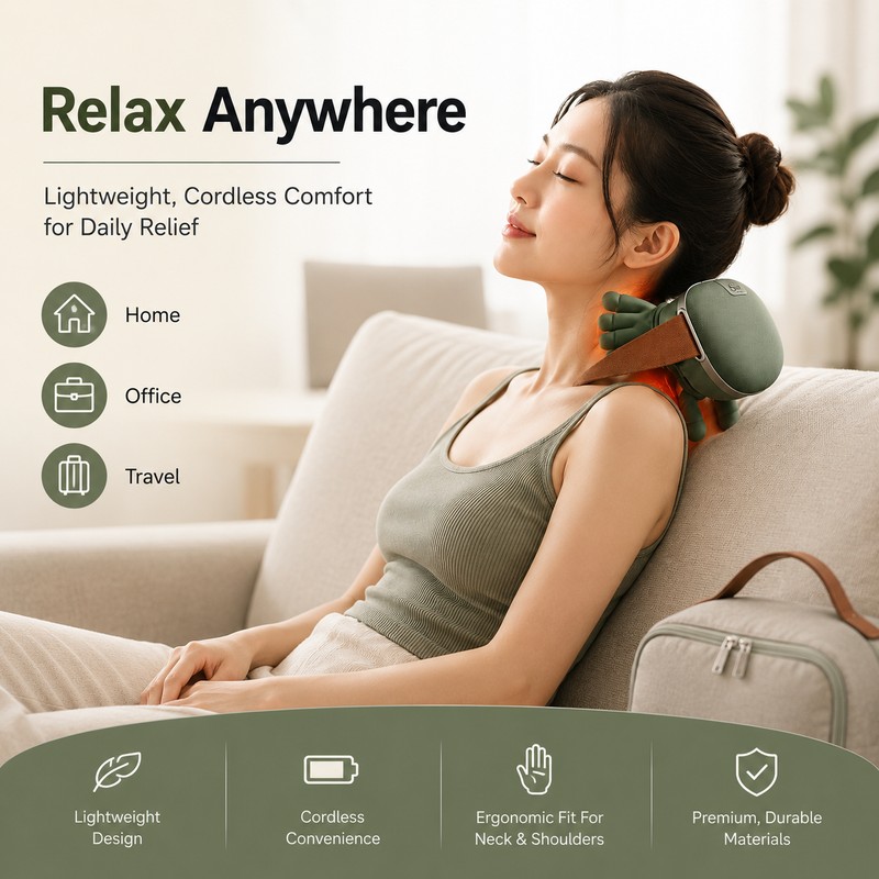 Cordless Neck and Shoulder Massager with Heat – 4D Kneading