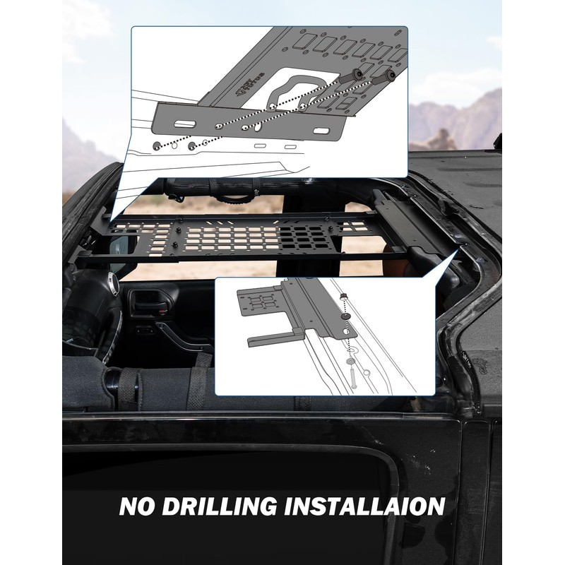 JOYTUTUS Overhead Molle Panel Compatible with Wrangler JK 2007-2018 (Only