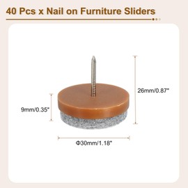 sourcing map Nail-on Furniture Sliders, 40Pcs Nail-on Felt Pads Round Chair Table Feet Pads Chair Leg Floor Protectors for Hardwood Floors (Brown, 30mm/1.18")