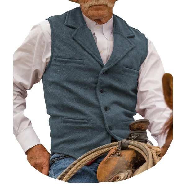 Garqia Clyon Hunting Aged Mens Tweed Vests Herringbone Waistcoats Retro