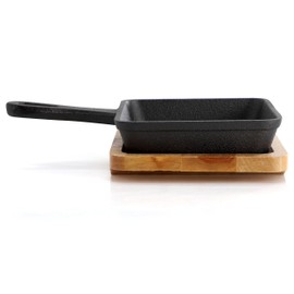 Elama MegaChef Cast Iron Mini Fry Pan/Saute Pan with Wood Tray, Cookware, Bakeware, Serveware
