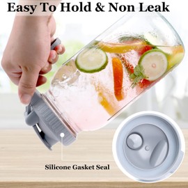 GMSWEET Mason Jar Pitcher Wide Mouth 64 OZ Glass Jars With Pour Spout Lids Airtight Leak-proof 2 Quart Water Pitcher With Handle For Iced Tea, Milk, Sun Tea, Lemonade, Iced Coffee