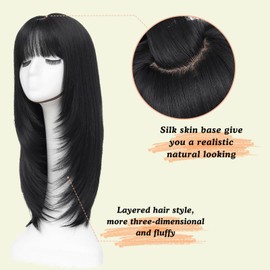 YKHJH Hair Toppers for Women with Thinning, 22 Inch Long Layered Topper,Synthetic Wiglets Pieces For Women 7"X 8"Large Base for Daily Use (Black)