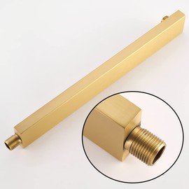 RANDOM 16 Inch Brushed Gold Shower Arm with Flange and Teflon Tape,Thicken Stainless Steel Extension Extender Pipe for Fixed Rain Shower Head,Extra Long High Rise Shower Head Extension Arm.91118-16BG