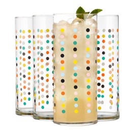 Libbey Vintage Dots Drinking Glasses Set of 4, Colorful, Retro Polka Dot Design Glass Cups Set, Dishwasher Safe Water Glasses Set for Beverages
