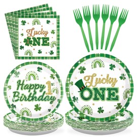 96Pcs St. Patrick's Day Lucky One Party Supplies St. Patrick's Day Plates Disposable St. Patrick's Day 1st Birthday Tableware for Irish St. Patrick's Day Lucky One Birthday Decorations, Serves 24