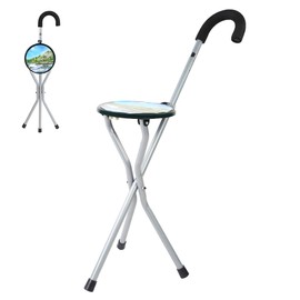 Iron Portable Folding Walking Stick Seat Tripod Travel Chair Stool