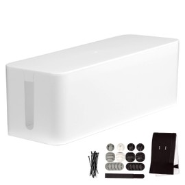 Iron Forge Cable Large Cable Management Box - White Cord Organizer and Hider for Wires, Power Strips, Surge Protectors & More - Includes Cable Sleeve, Hook and Loop Keepers, Zip Ties & Clips