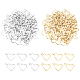 UNICRAFTALE 100pcs Golden & Stainless Steel Color Heart Charm Hypoallergenic Metal Charms Stainless Steel Pendants Set Charm 1mm Small Hole for Jewelry Making, 10mm