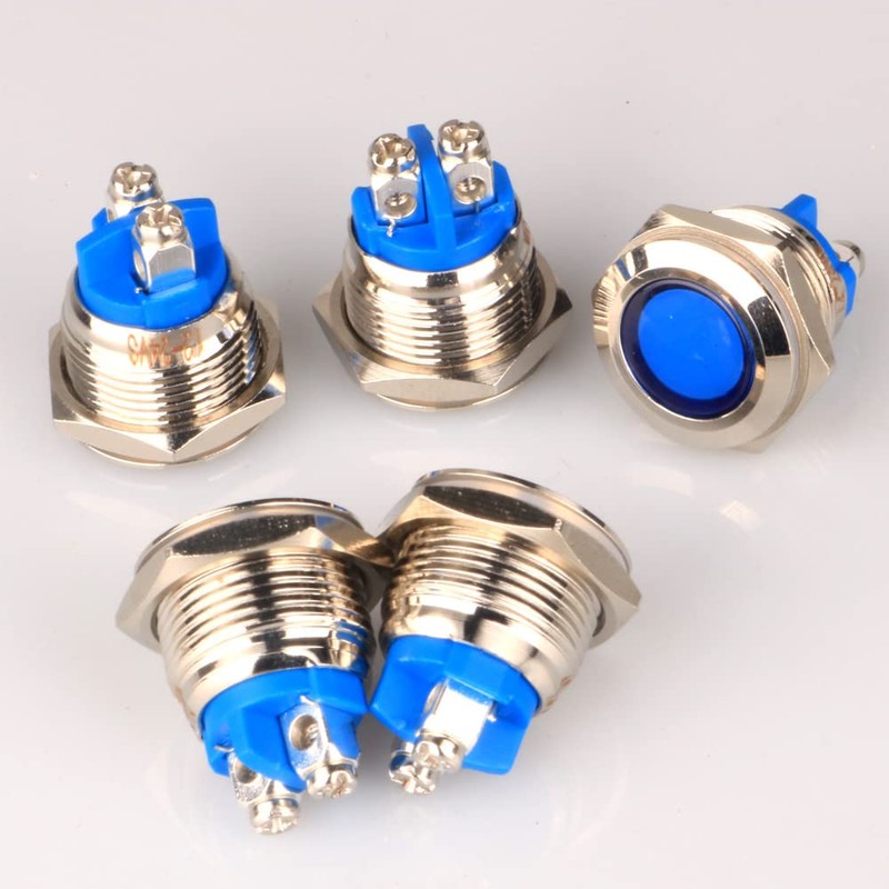 GUUZI 5pcs 12V-24V 16mm LED Metal Indicator Light Waterproof Signal