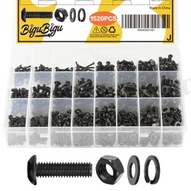 1520PCS Metric Screw Assortment Kit, Metric Bolt Assortment M2 M3 M4 M5 Machine Screws with Lock & Flat Washers, Grade 10.9 Alloy Steel Hex Socket Head Screws Nuts and Bolts Assortment Kit