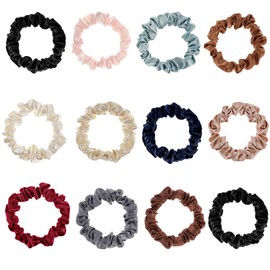 Qianyu 12 Stück Haargummis Elastische Weiche Seide dünne Haarbänder Scrunchie Kleine Haarschmuck Ohne Haarschäden Pferdeschwanz Halter Bunte Haar-Accessoire Geschenke für Teenager-Mädchen Damen