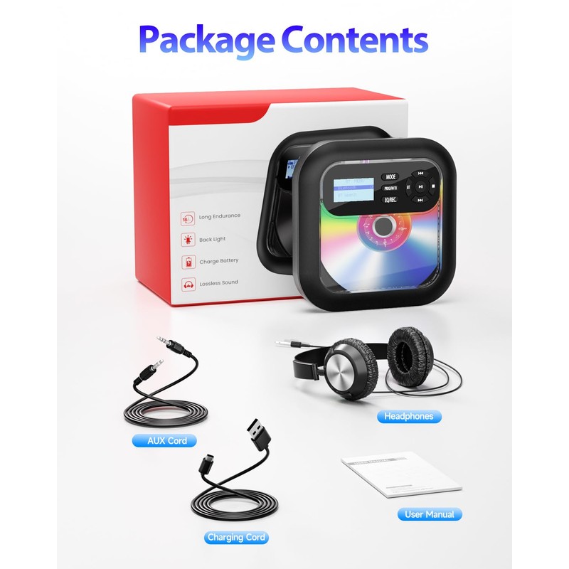 Erasiny Bluetooth CD Player Portable with FM Transmitter and Dual