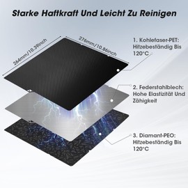 Printing Plate PEO PEI Print Bed 264 x 276 mm for Anycubic Kobra S1 Printing Plate, Double-Sided Building Plate for 3D Printer, Heat-resistant Surface, Strong Adhesion, Easy Parts Removal