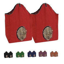 Tahoe Tack Pair of 2 Extra Wide 19" x 12" x 20" Canvas Hay Bags for Horses and Livestock Fits 3-4 Large Flakes of Hay (Red)