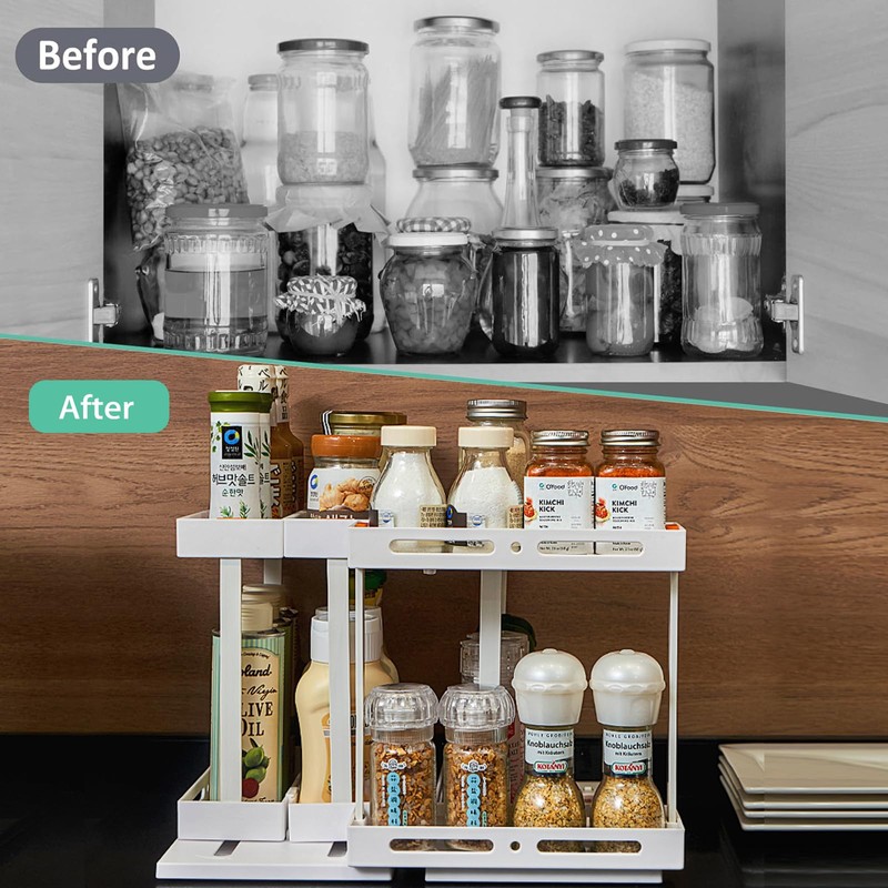 Melldrry Spice Rack, Extendable, Turntable Organiser, Cabinet Organiser, Kitchen, Rotating
