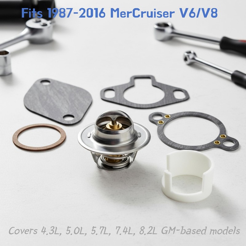 Qonsy 807252Q5 Thermostat Kit for MerCruiser V6 V8 4.3L 5.0L