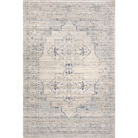 nuLOOM Lolita Medallion 7x9 Machine Washable Indoor/Outdoor Area Rug for Living Room Patio Deck Front Porch Kitchen, Beige/Blue
