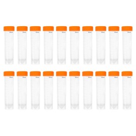 HUAZIZ Pack of 20 50 ml Orange Test Tube Plastic Centrifuge Tube for Laboratory Chemistry Experiments (Conical + Flat Bottom)
