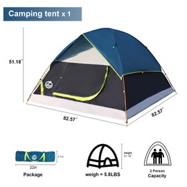 Northroad 9PCS Camping Tent Kit, Including 1 2/3 Person Dome Tent, 2 Sleeping Bag, 2 Sleeping Pad/Camping Mat, 2 Single Camping Hammock with 2 Tree Straps, 2 Lightweight Fuzzy Bed Blanket