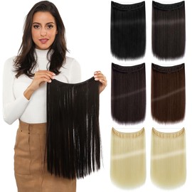 PARXITN Secret Hair Extensions 40cm Lange Unsichtbare Draht-Haarverlängerungen Geheime Haarverlängerungen Seidig Gerade Synthetische Haarteile Fisch Linie 1 Stück Haar für Frauen Dunkelbraun