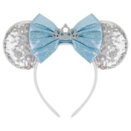 Mouse Ears Headbands for Women Blue Bow Mouse ear Headband Sequin Hairbands Birthdays Party Hair Accessories
