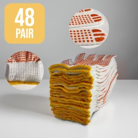 48 Pairs Cotton Grip Work Gloves Bulk Safety Protection Non-Slip PVC Rubber Dots Garage Construction Warehouse Wholesale (48 Pairs - Orange Dots)