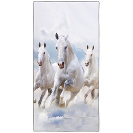 Zomer Beach Towel Large 90 x 180 cm Quick-Drying Microfibre Printed with White Horse Motif