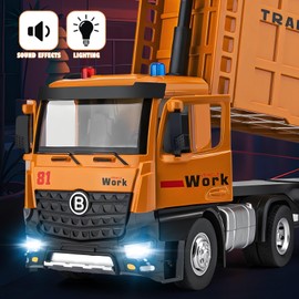 HAPYAD Dump Truck Toy for 3 4 5 6 7 Years Old Boys, Large Semi Truck with Metal Cab, Lights and Sounds, Friction Powered Tractor Trailer Car, Kids Birthday Gifts for Over 3 Years Old Boys Kids 16.5"