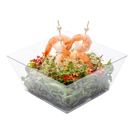 18 Ounce Plastic Square Bowls, 25 Medium Square Plastic Serving Bowls - Recyclable, Crack-Resistant, Clear Plastic Square Disposable Bowls, Durable, For Parties Or Catering Events - Restaurantware