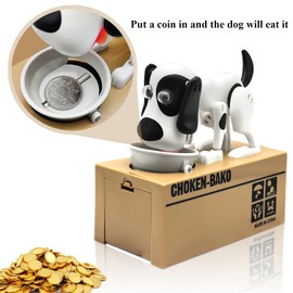 Hungry Dog Money Box, Justup Puppy Piggy Bank, Coin Chew Money Box, Birthday Gift for Children (White)