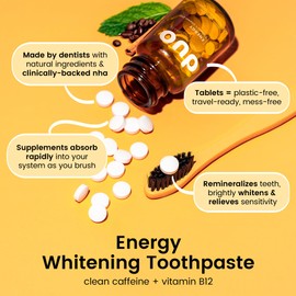 Energy Support Whitening Toothpaste Tablets | Caffeine + B12 w/Nano-Hydroxyapatite - Remineralize & Reduce Sensitivity | Sustainable & Plastic Free | Cinnamon Mint Chai, 1 BTL/62 Tablets