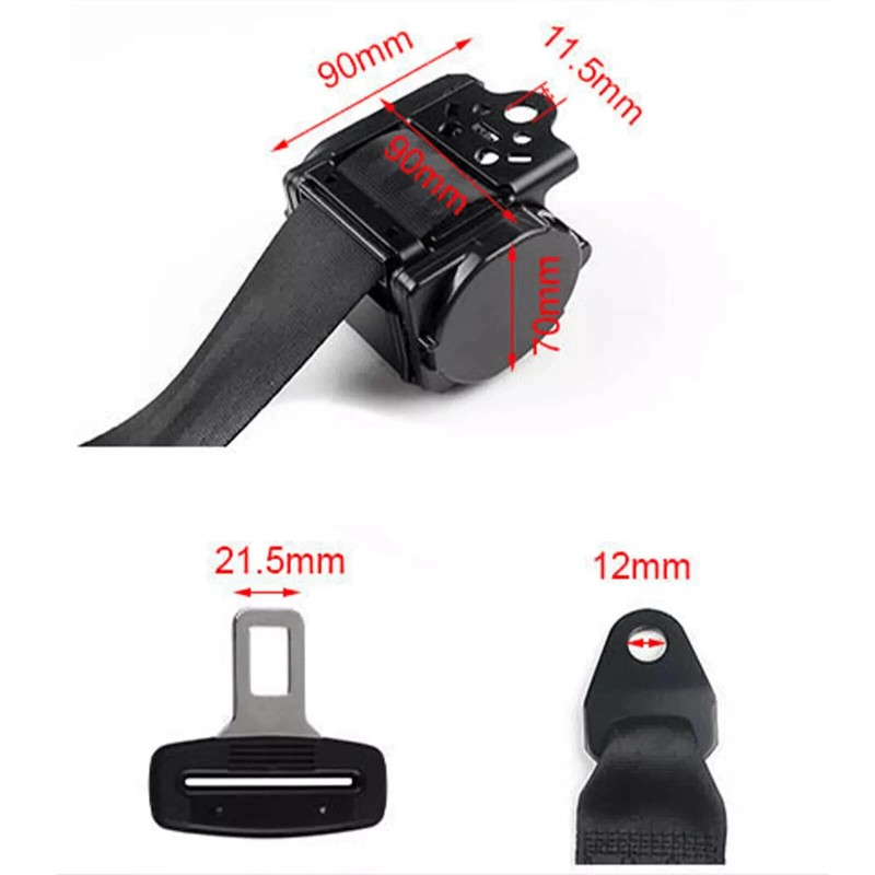 C-HORSE 2 Retractable 3 Point Safety Gray Seat Belt Straps